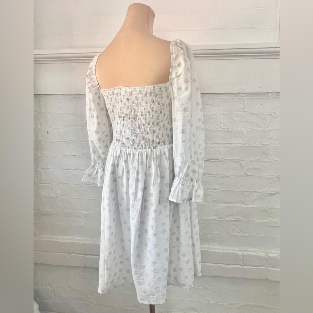 Girl And The Sun Lucia White Blue Flowered Smocked Babydoll Mini DressDress - Picture 8 of 16